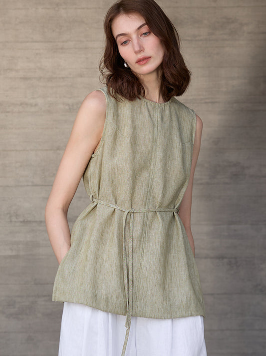 Linen Sleeveless Vest Top