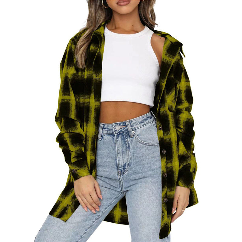 Loose Fit Plaid Flannel Shirt