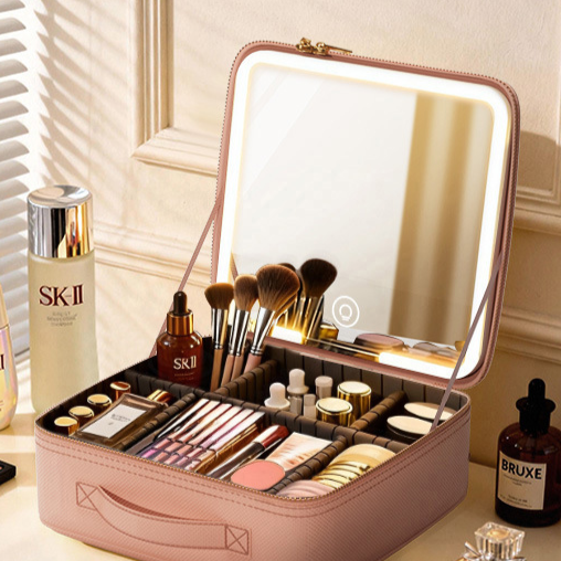 Large-Capacity LED Makeup Bag with Mirror