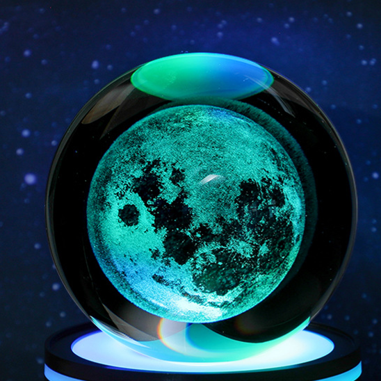 3D Carved Crystal Ball Night Light with LED Base