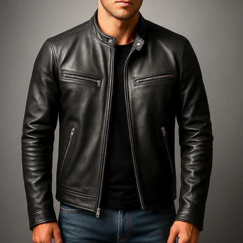 Men's Slim-Fit PU Leather Jacket
