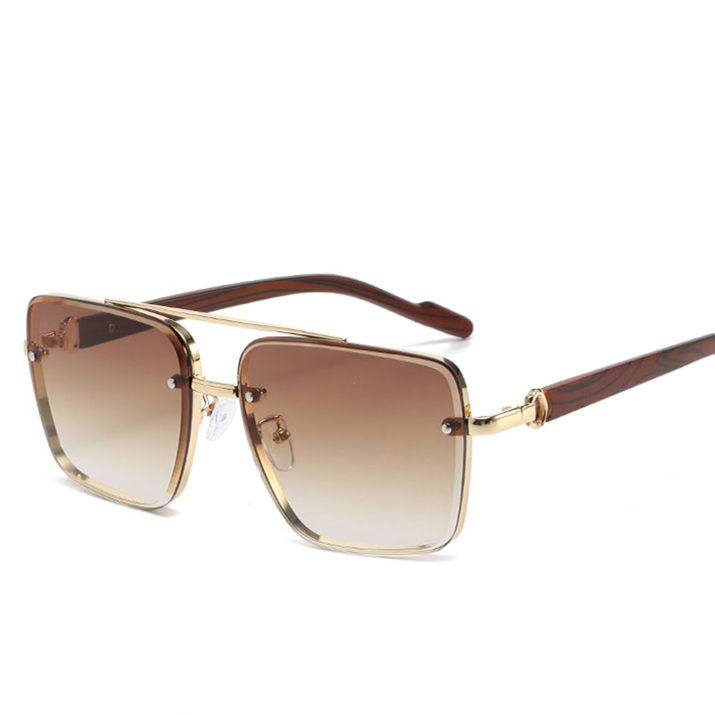 Metal Double Bridge Square Frame Sunglasses