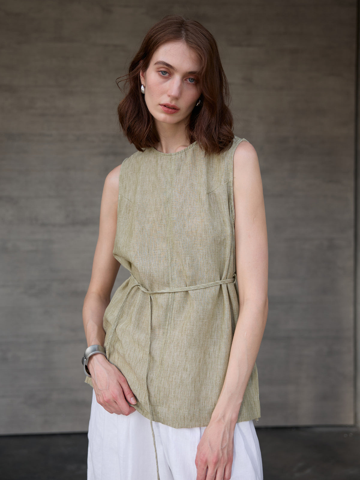 Top Gilet Senza Maniche in Lino