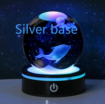 3D Carved Crystal Ball Night Light with LED Base