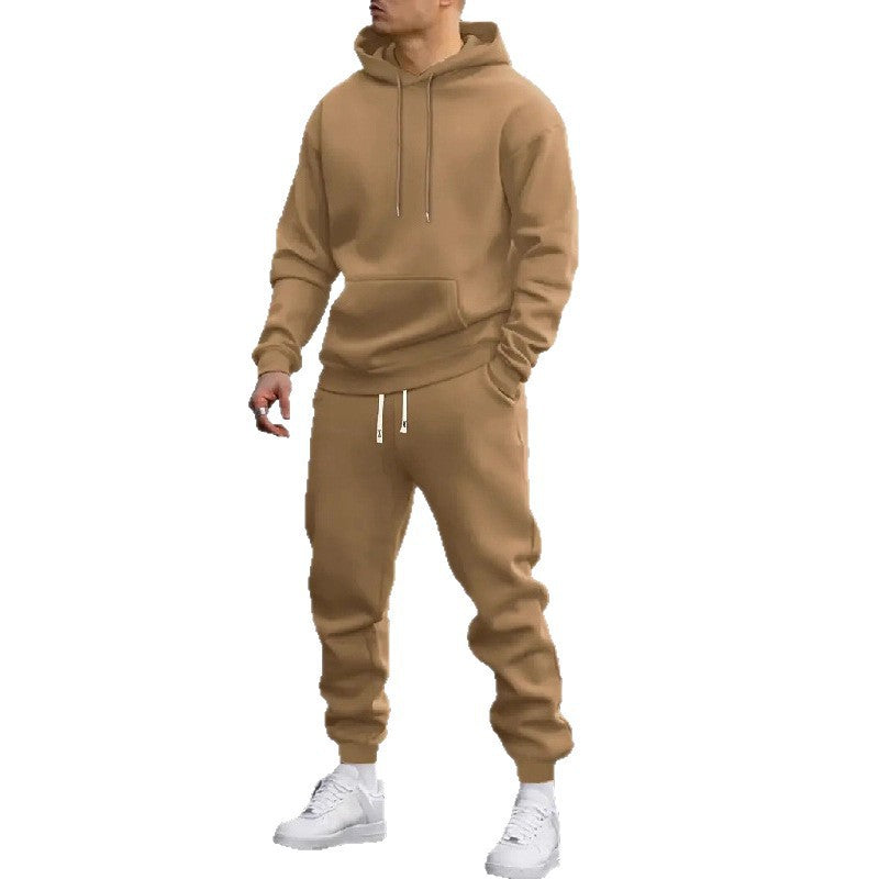 Mens Solid Color Hooded Sweatshirt and Pants Set