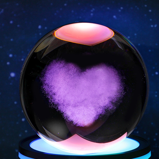 3D Carved Crystal Ball Night Light with LED Base