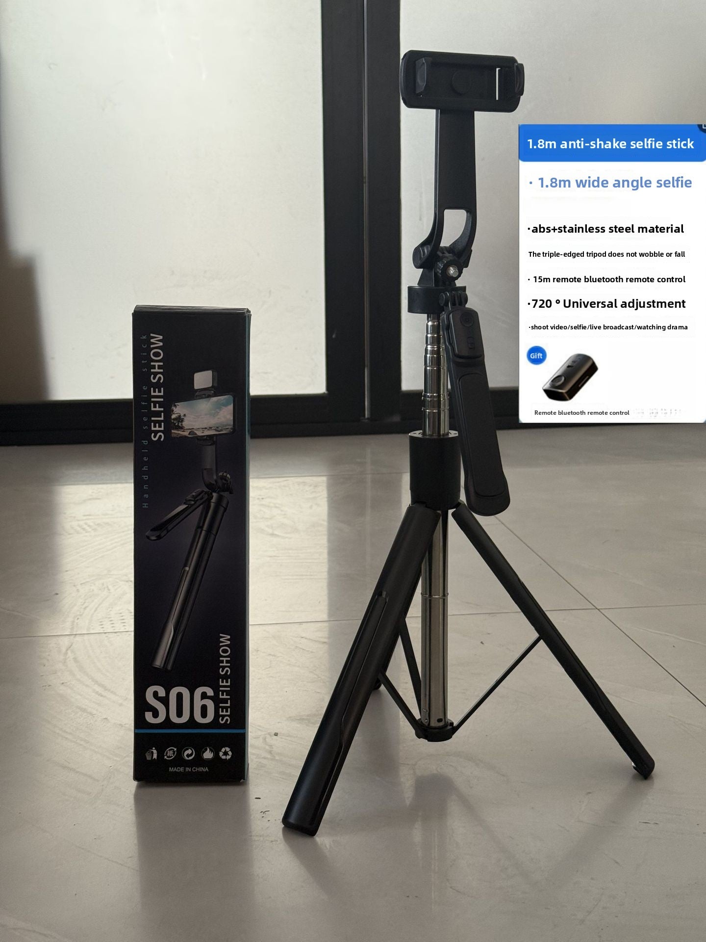 Adjustable Bluetooth Selfie Stick with Tripod and Fill Light