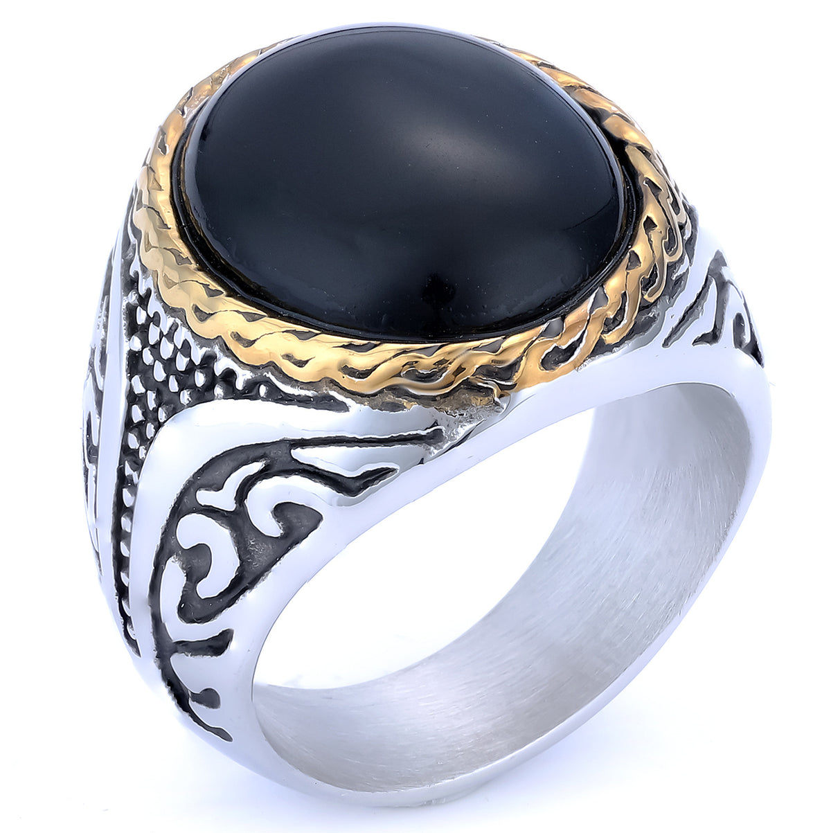 Four-Color Gemstone Stainless Steel Ring