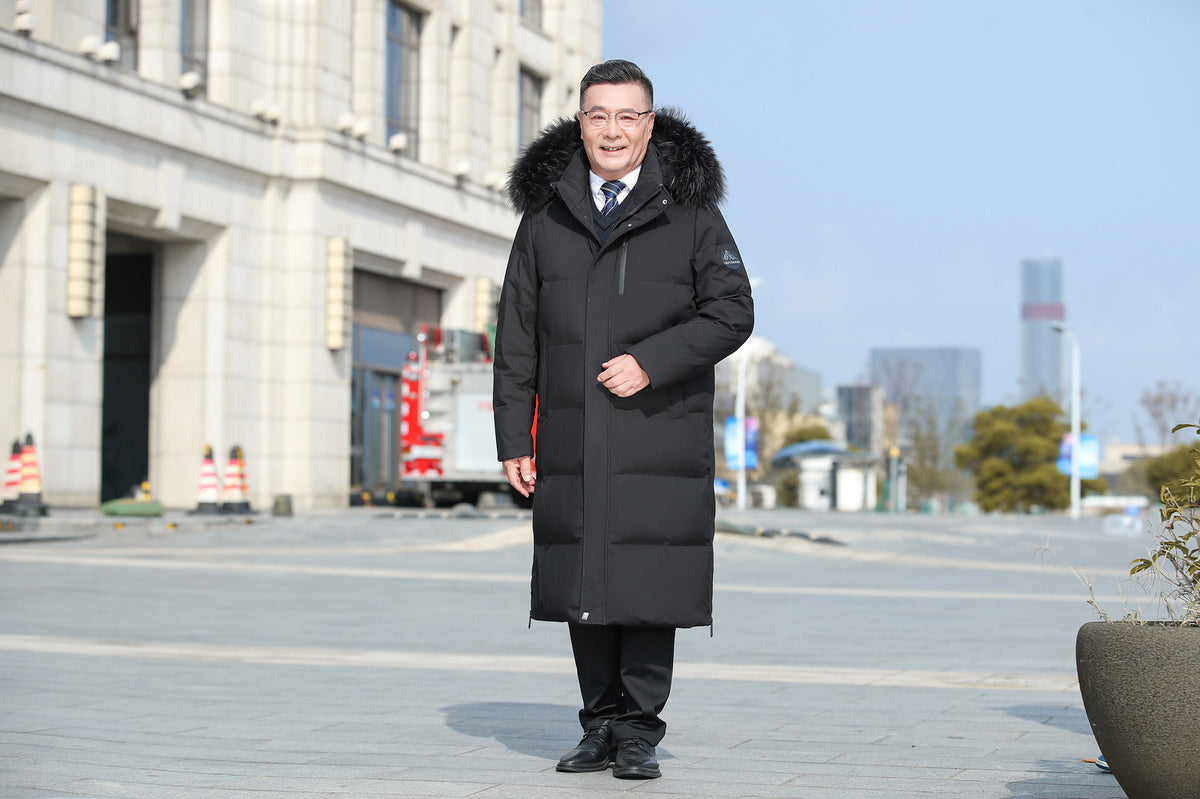 Men's Long Down Coat with Optional Fur Collar