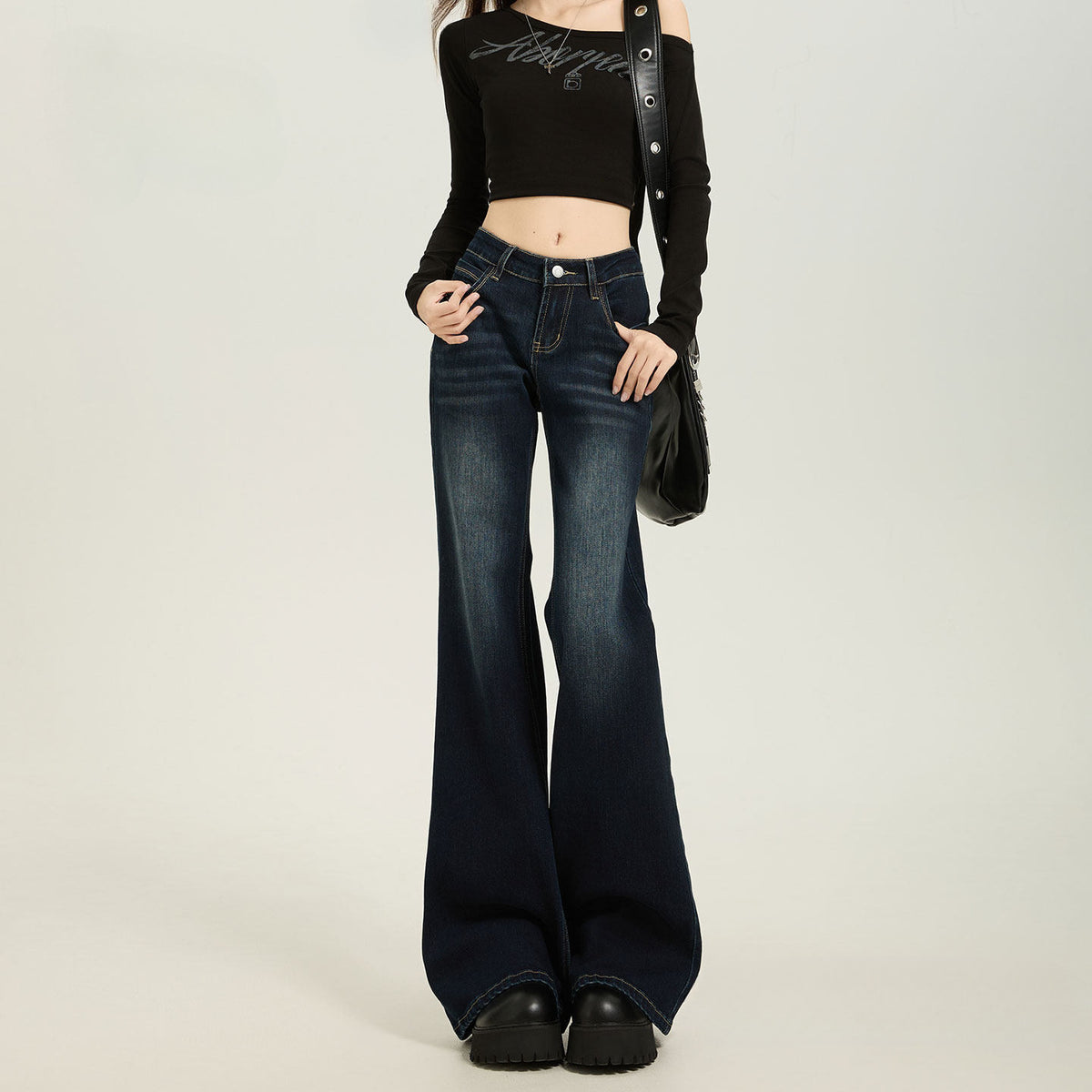 Women's Low-Waist Flared Jeans – Dark Blue