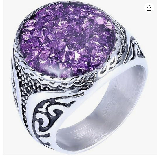 Four-Color Gemstone Stainless Steel Ring