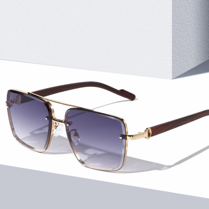 Metal Double Bridge Square Frame Sunglasses