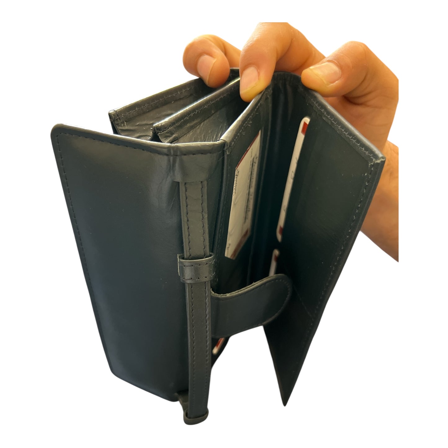 Slim Snap Tab Long Wallet / Organizer Genuine Black Leather
