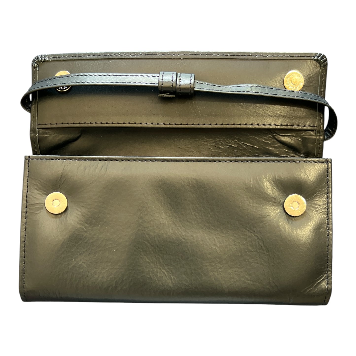 Slim Snap Tab Long Wallet / Organizer Genuine Black Leather