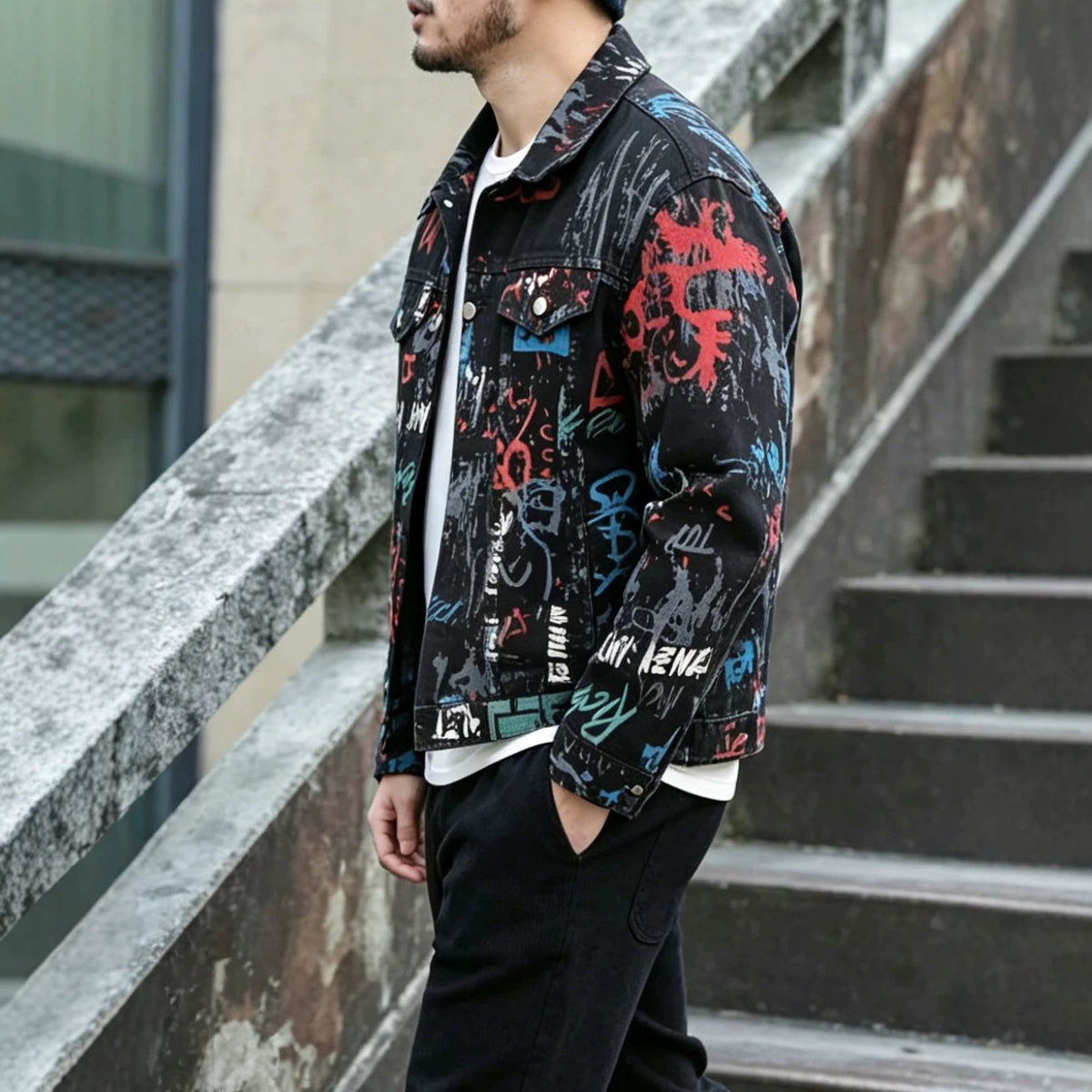 Men's Graffiti Denim Workwear Jacket