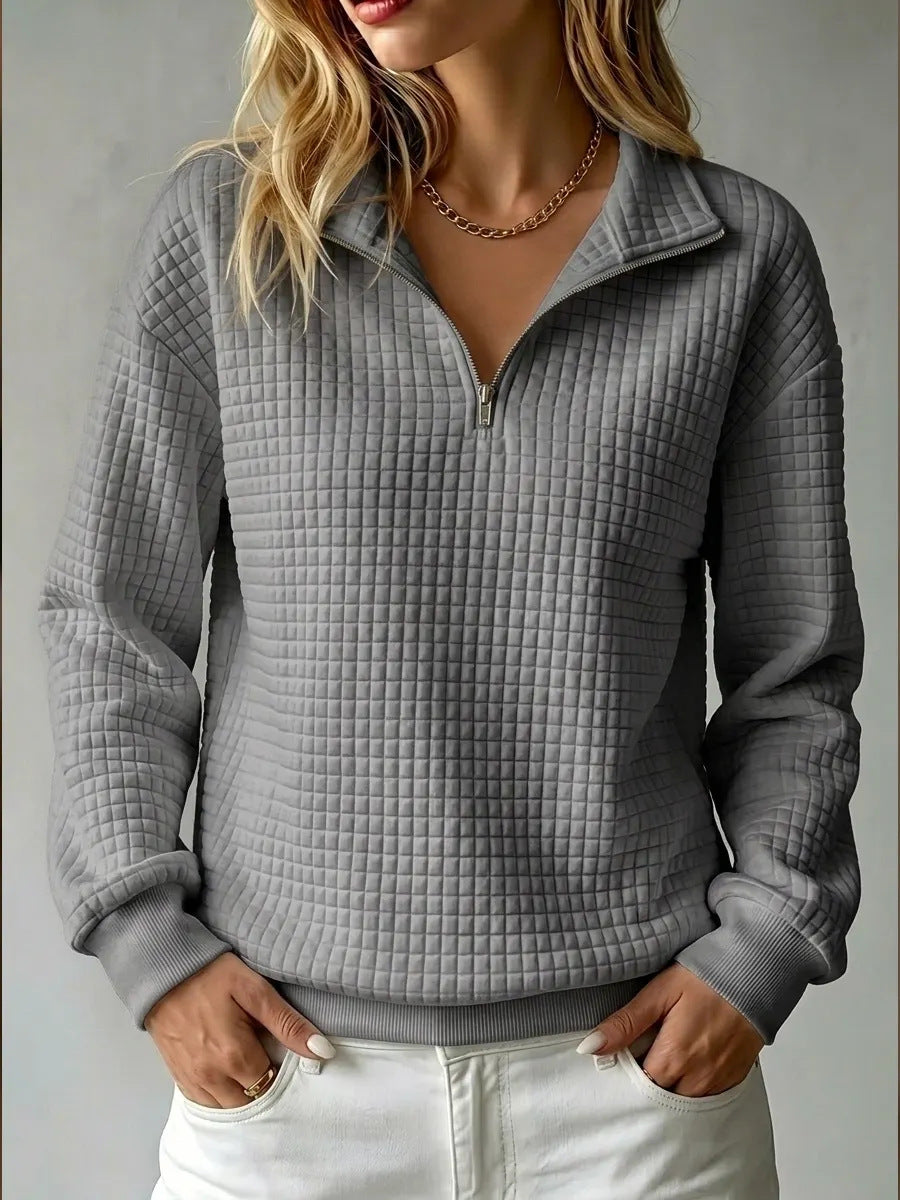Women's Waffle-Knit Zip-Up Long-Sleeve Top