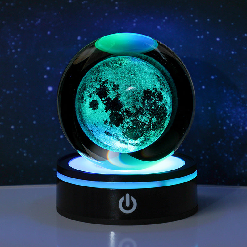 3D Carved Crystal Ball Night Light with LED Base