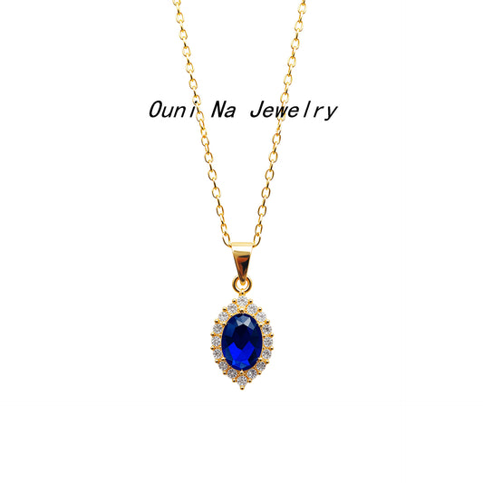 Vintage Blue Crystal Silver Necklace