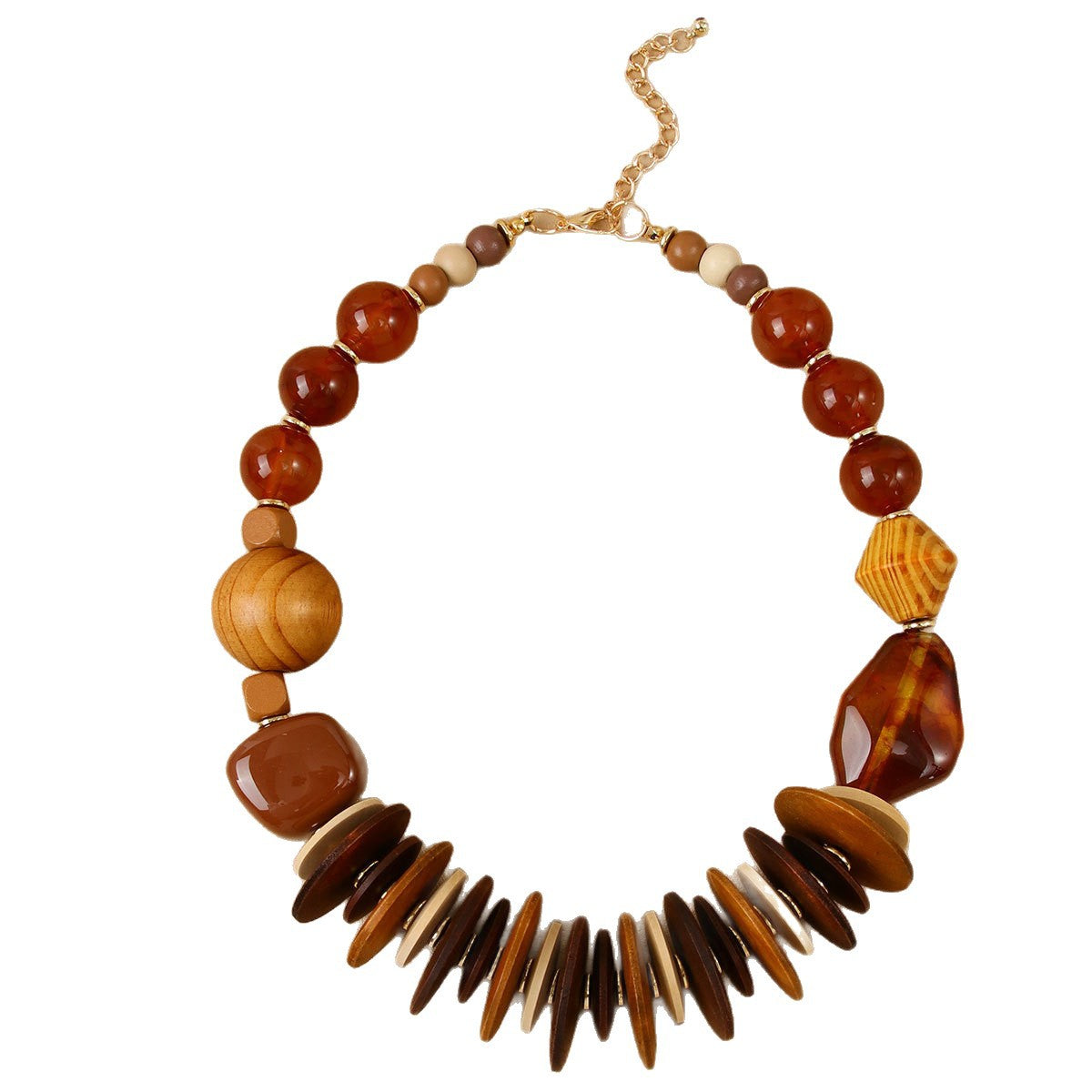 French Retro Resin Beaded Necklace with Geometric Pendant