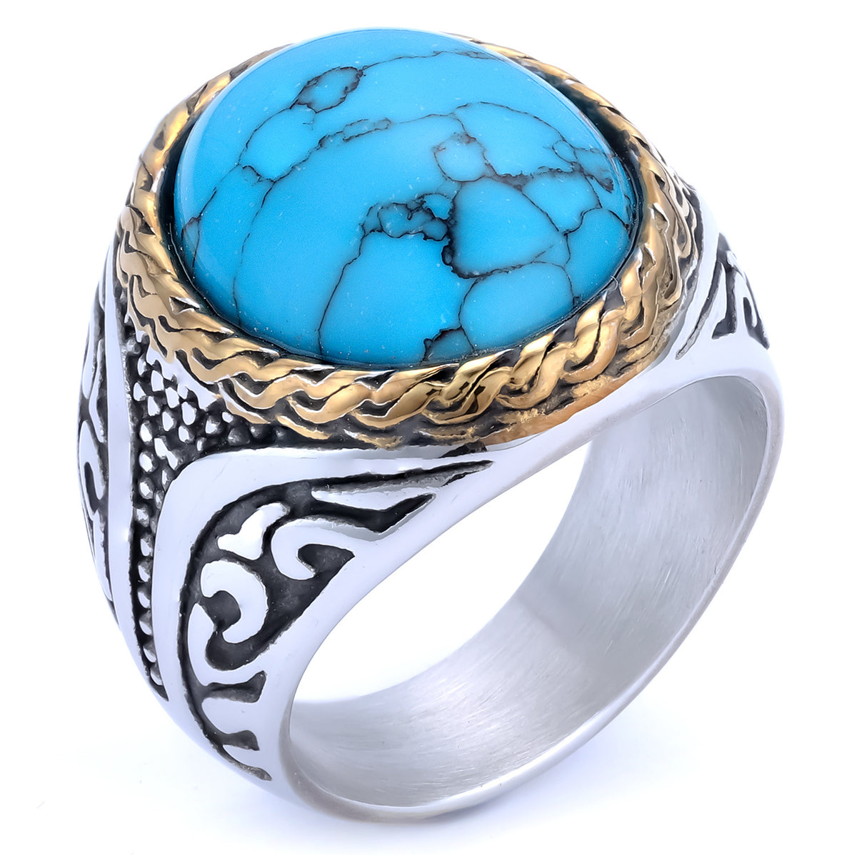Four-Color Gemstone Stainless Steel Ring