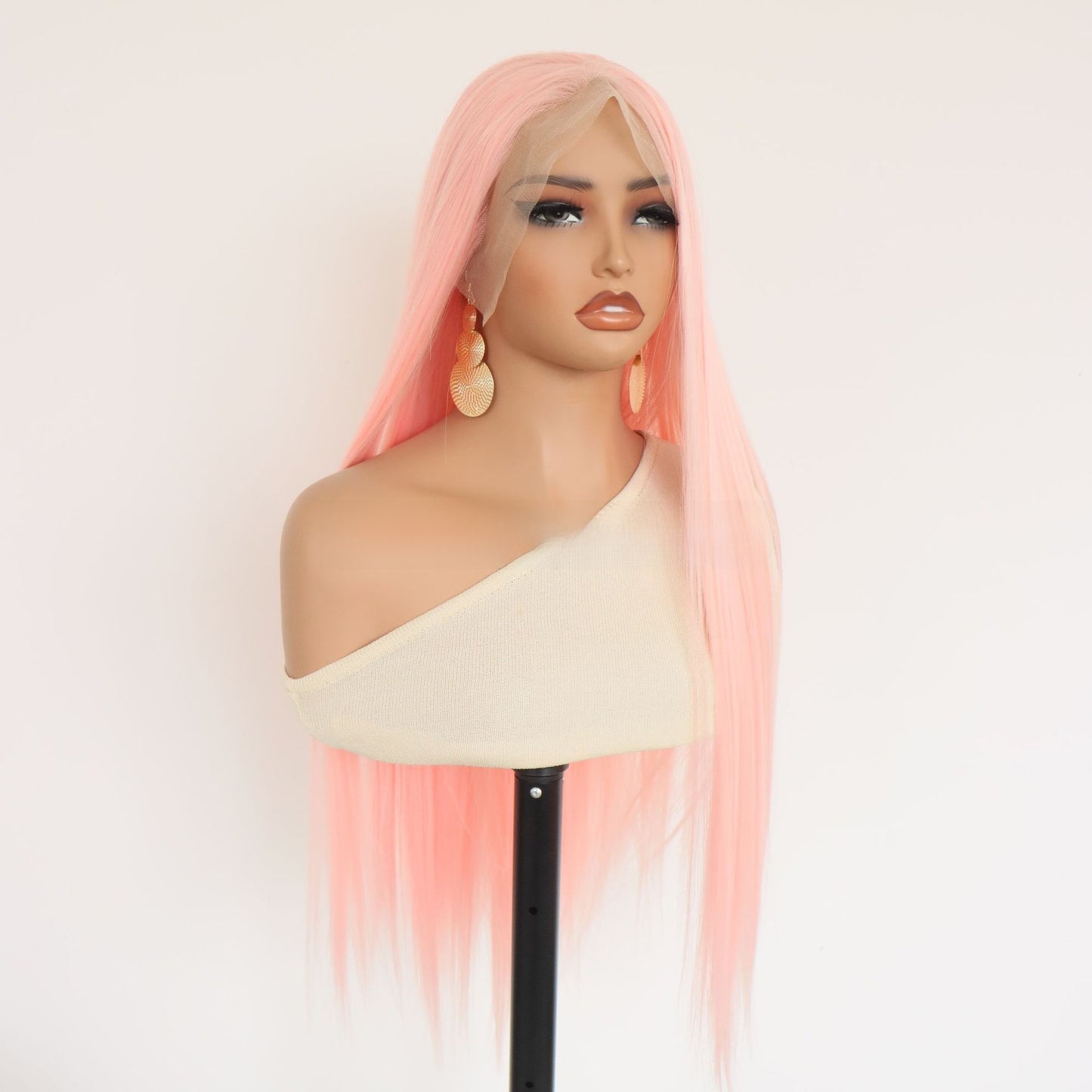 Light Pink Lace Front Synthetic Long Straight Wig