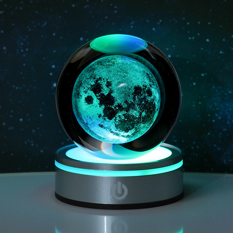 3D Carved Crystal Ball Night Light with LED Base
