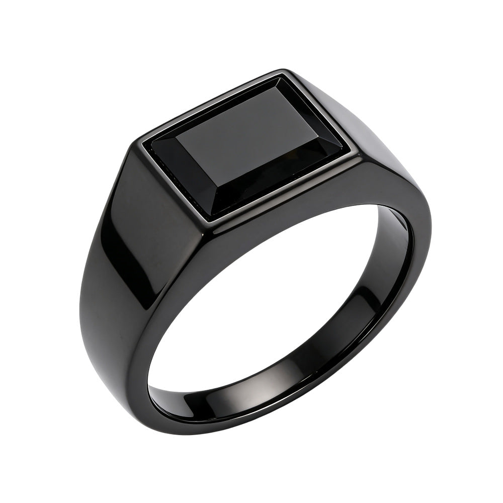 Minimalist Square-Gem Titanium Steel Ring