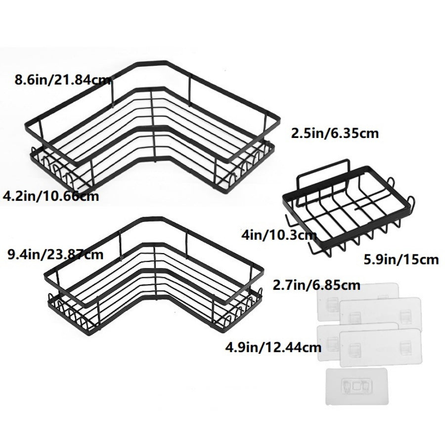Adhesive Shower Rack with Soap Holder and Hooks