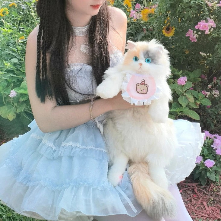 Calico Cat Plush Toy Doll Lifelike Stuffed Animal with Backpack