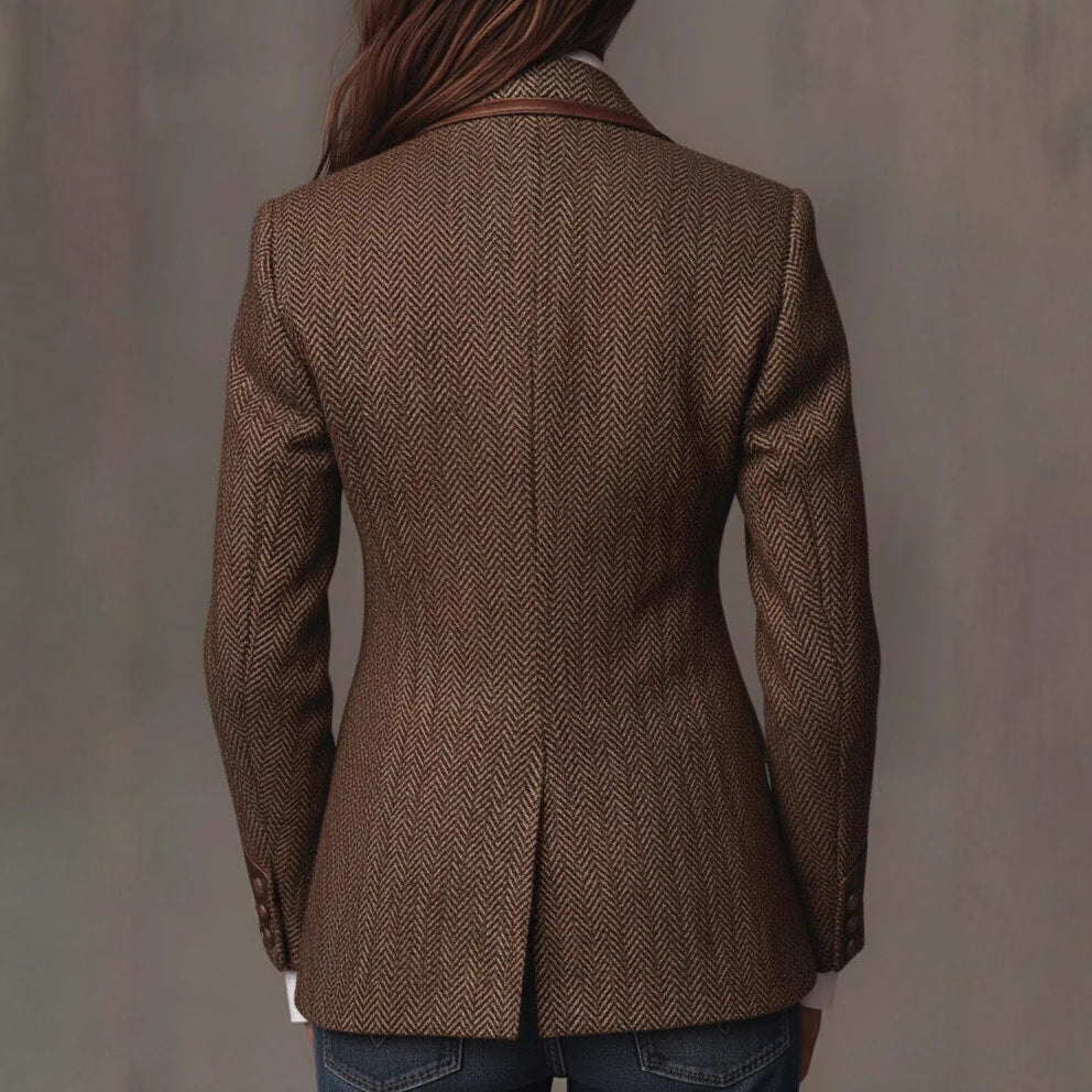 French Retro Contrast Suit Collar Womens Jacket