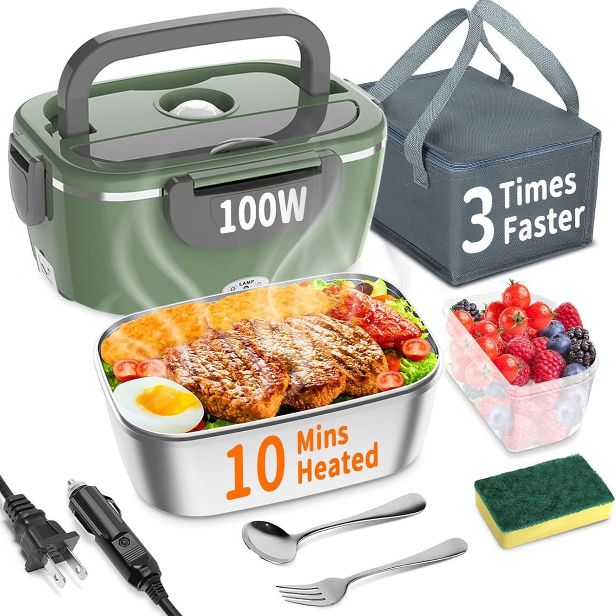 Car Portable Heating Lunch Box with Removable Stainless Steel Container