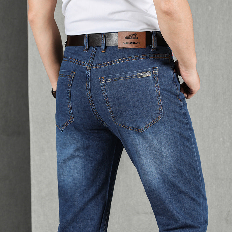 Men's Loose-Fit High-Waisted Denim Trousers