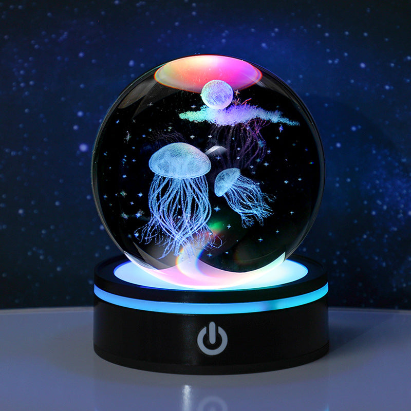 3D Carved Crystal Ball Night Light with LED Base