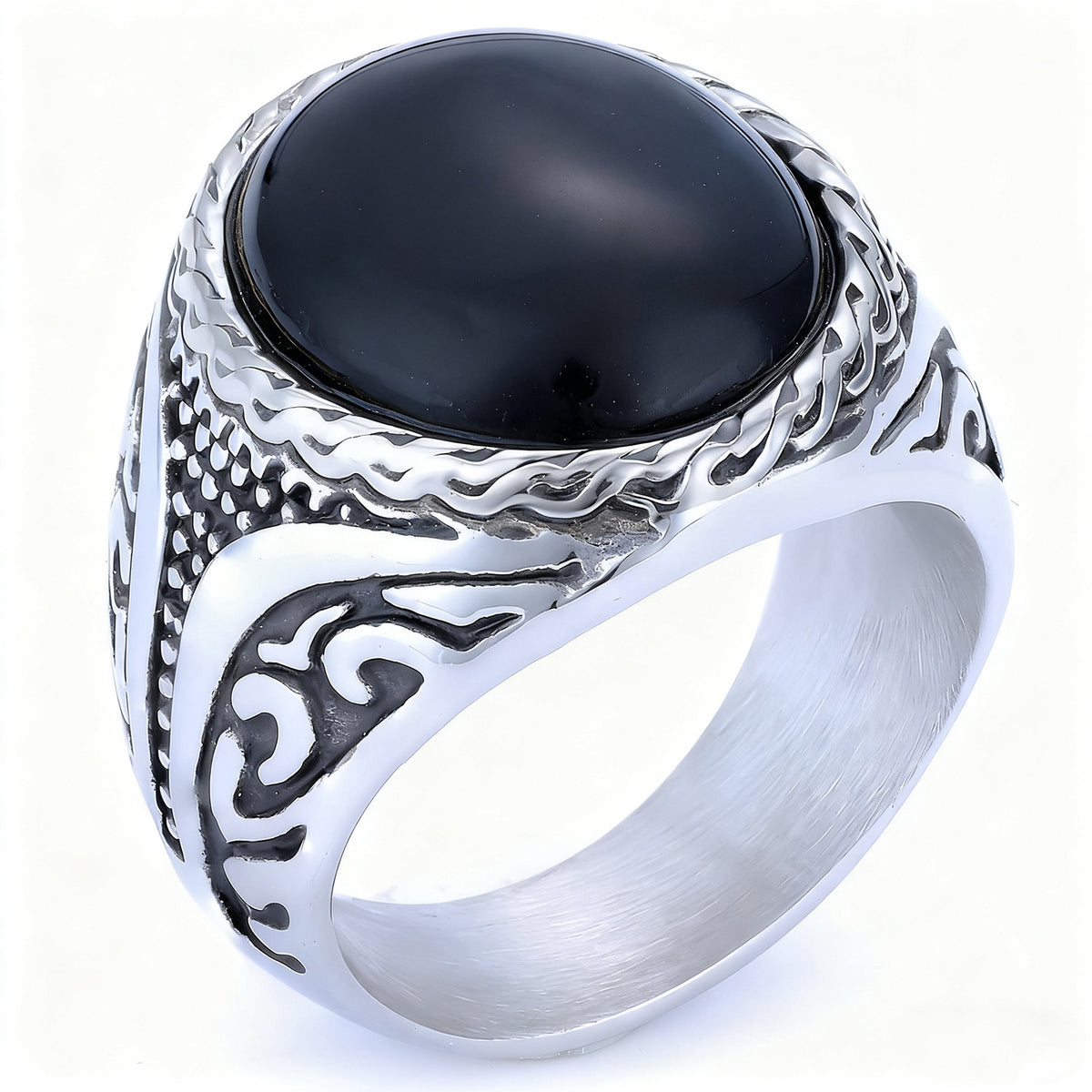 Four-Color Gemstone Stainless Steel Ring