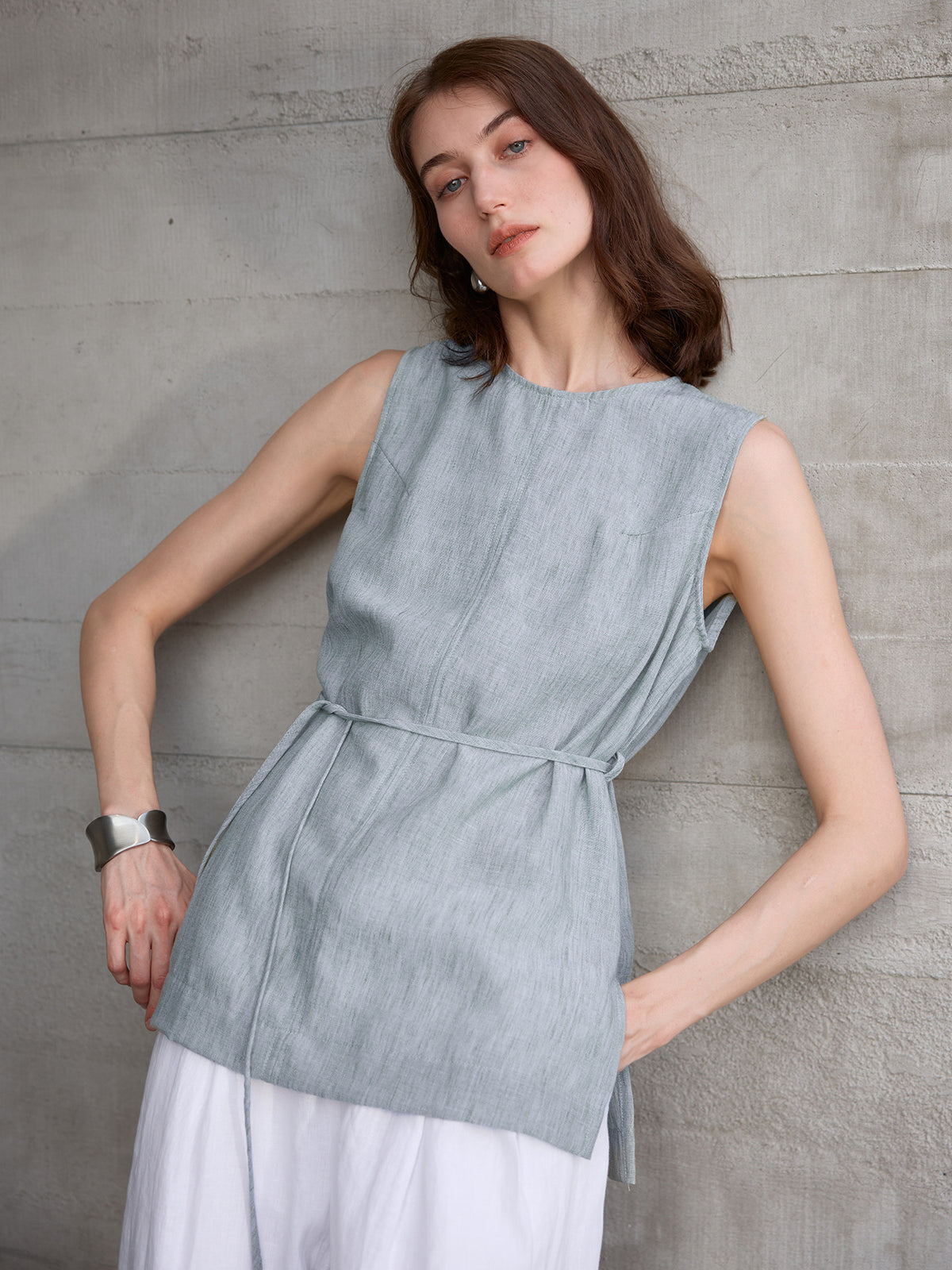 Top Gilet Senza Maniche in Lino