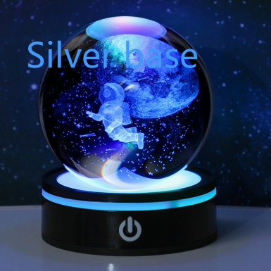3D Carved Crystal Ball Night Light with LED Base