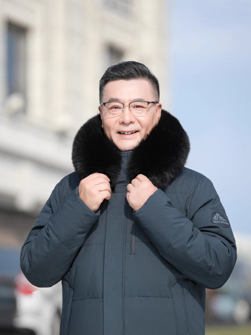 Men's Long Down Coat with Optional Fur Collar