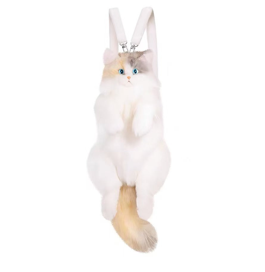 Calico Cat Plush Toy Doll Lifelike Stuffed Animal with Backpack