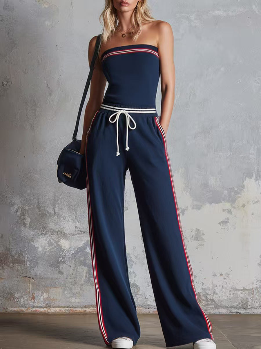 Women's Striped Vest and Wide-Leg Pants Set