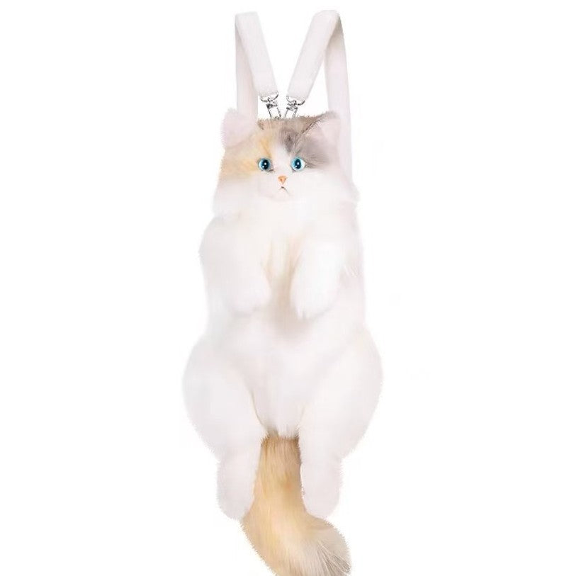Calico Cat Plush Toy Doll Lifelike Stuffed Animal with Backpack