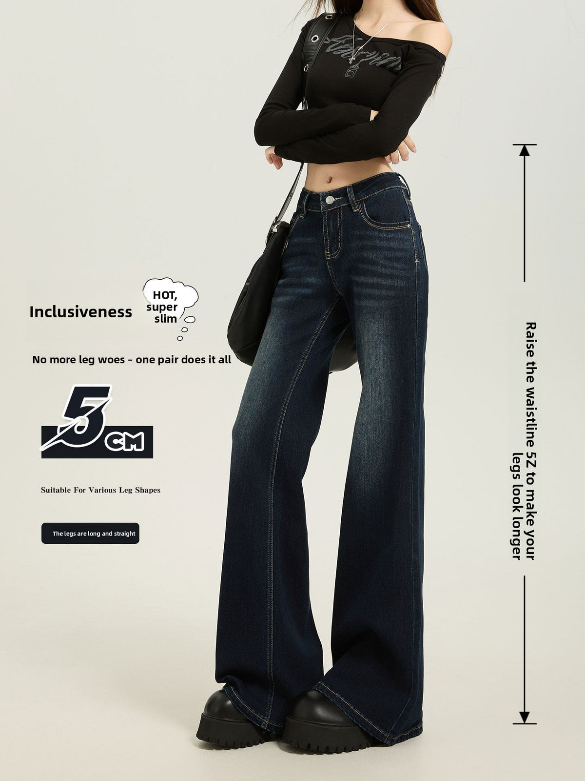 Women's Low-Waist Flared Jeans – Dark Blue