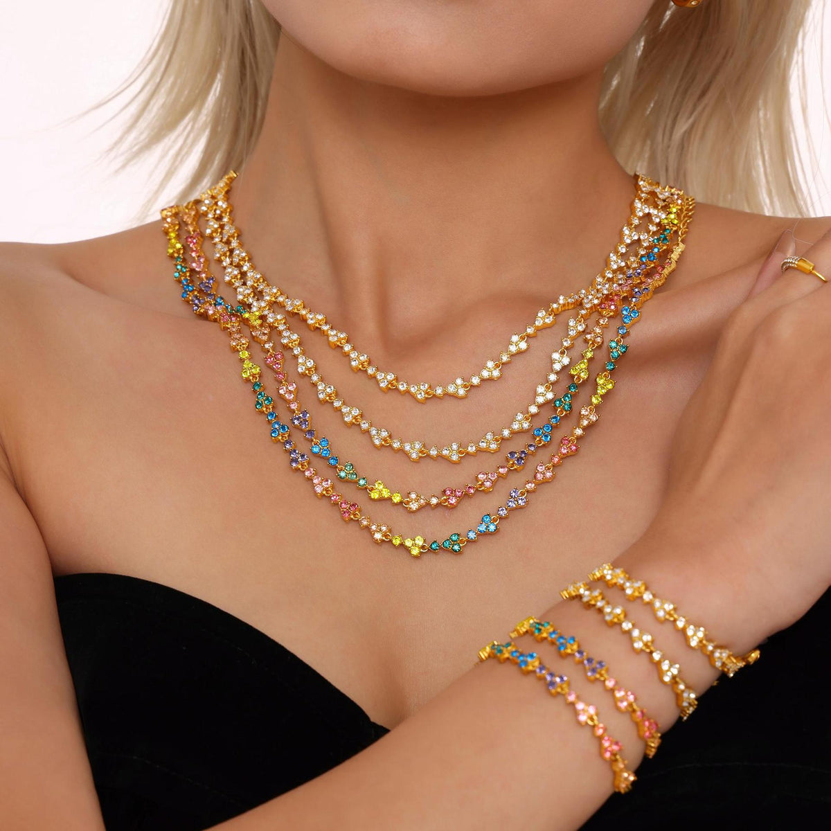 Colorful Zircon Necklace & Bracelet Set
