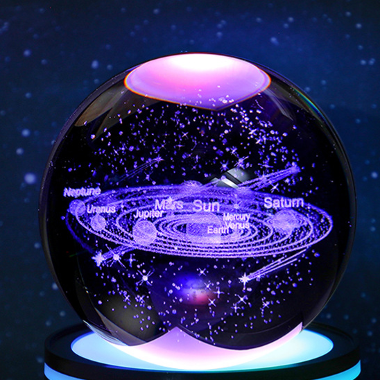 3D Carved Crystal Ball Night Light with LED Base