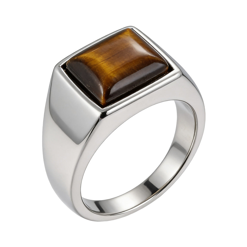 Minimalist Square-Gem Titanium Steel Ring