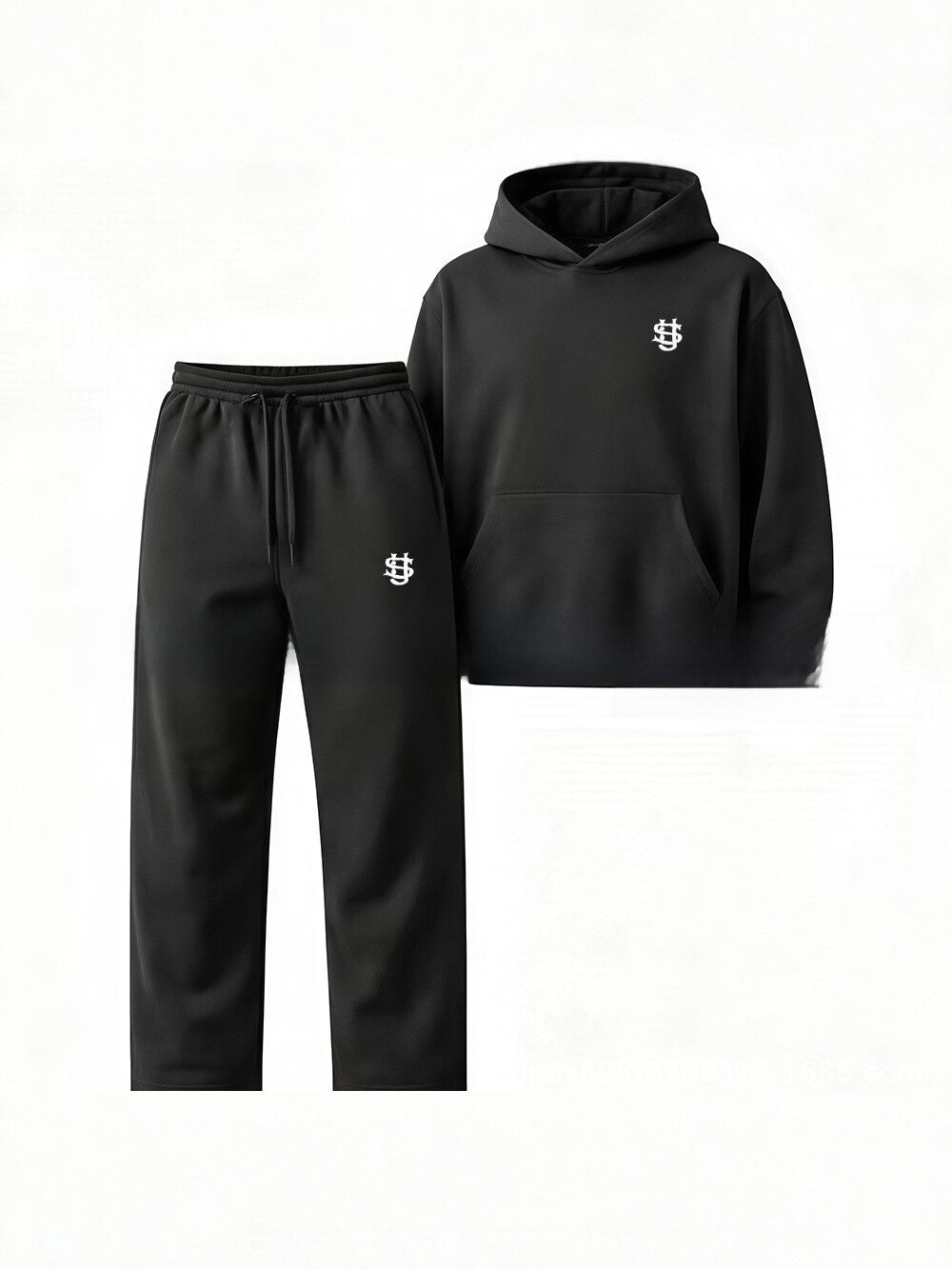 Embroidered Fleece-Lined Hoodie and Wide-Leg Pants Set
