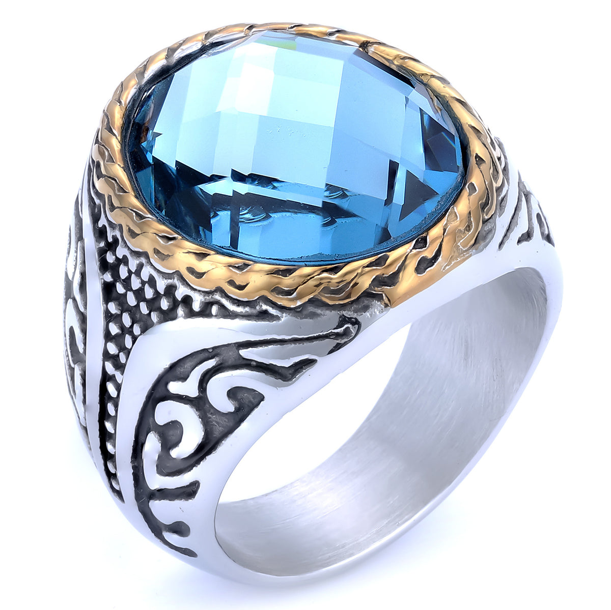 Four-Color Gemstone Stainless Steel Ring