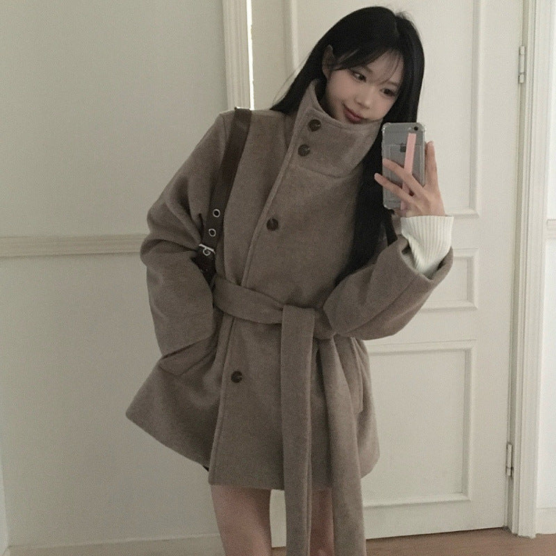 Women Winter Belted Wool Coat