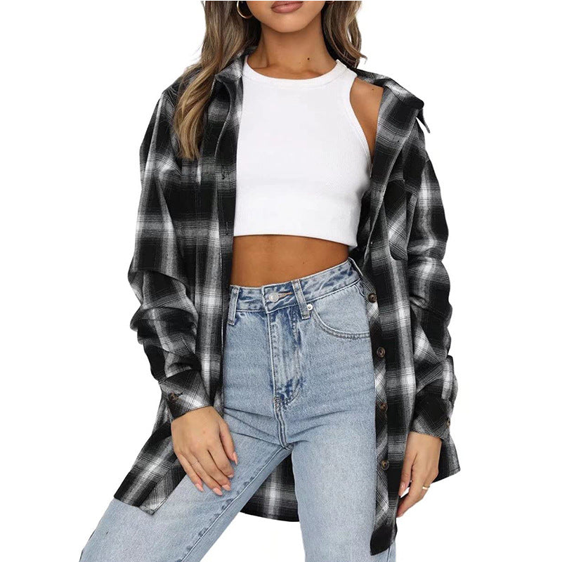 Loose Fit Plaid Flannel Shirt