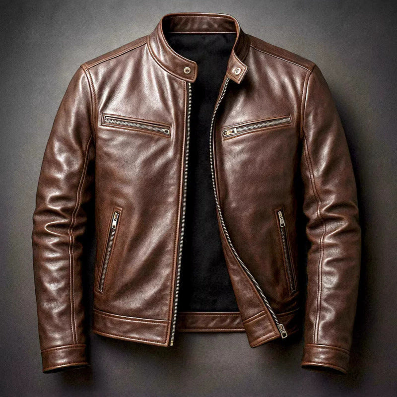 Men's Slim-Fit PU Leather Jacket