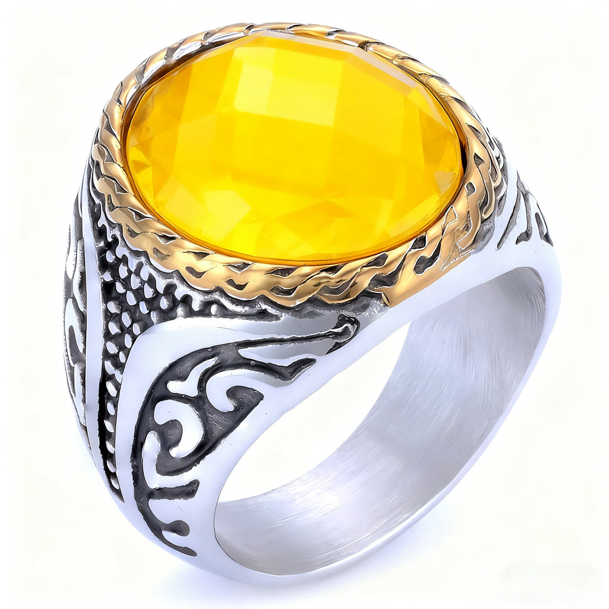 Four-Color Gemstone Stainless Steel Ring product image